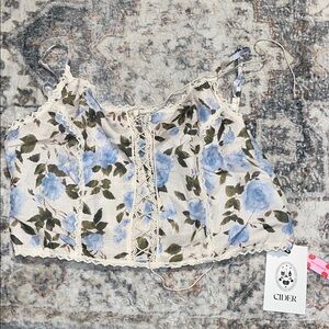 Cider Blue and White Crop Camisole Top